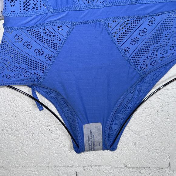 Becca Women's Crochet Plunging One-Piece Keyhole Swimsuit - Cornflower XS $128 - Picture 12 of 14